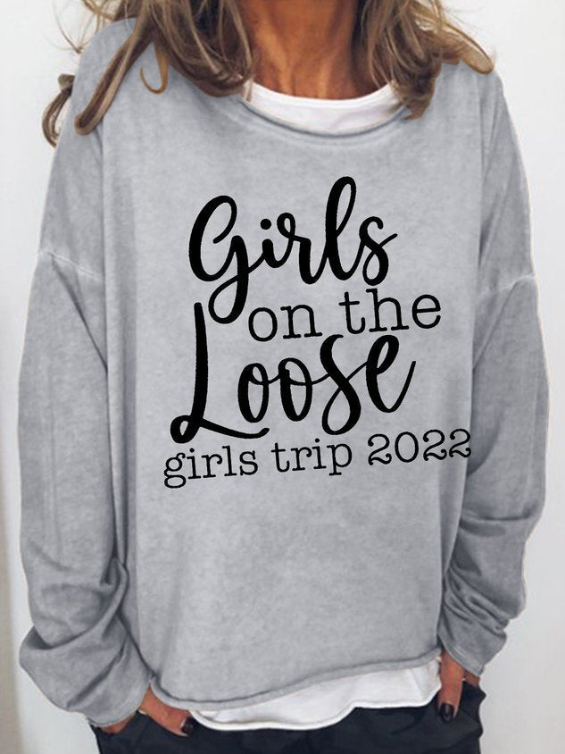 Women Girl on the Loose Girl's Trip Letter Long Sleeve Top - Outlets Forever