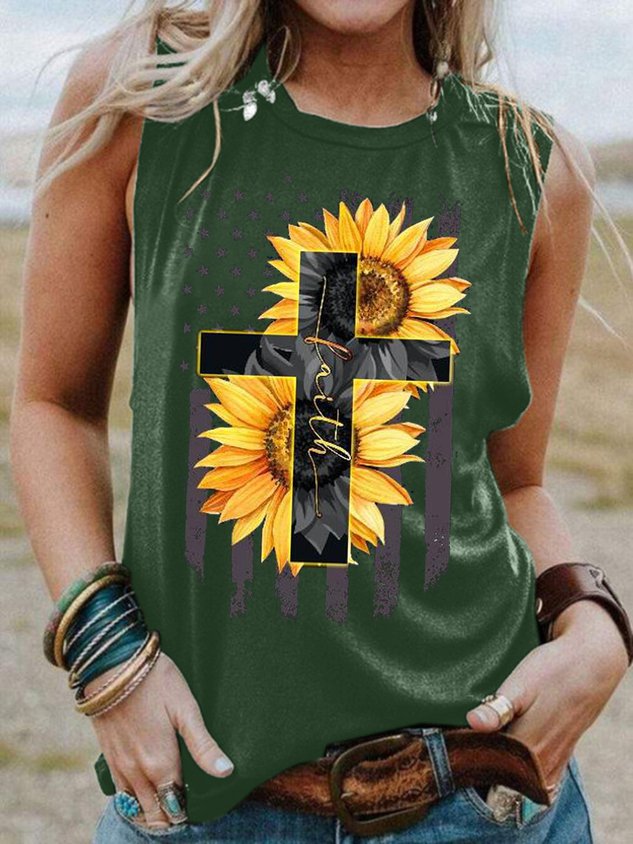 Women Summer Faith Sunflower Graphic Tank Top - Outlets Forever