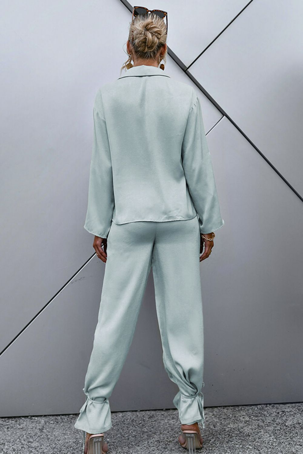 Roll-Tab Sleeve Shirt and Ankle-Tie Pants Set - Outlets Forever