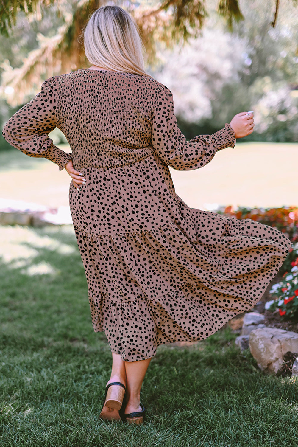 Plus Size Animal Print Smocked Tiered Dress - Outlets Forever