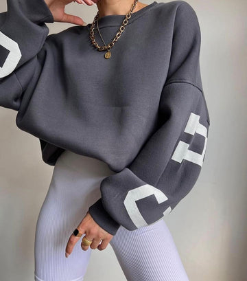 Letters Print Sweatshirt Women Fashion Fleece Long Sleeve Loose Hoodies Y2k Streetwear 2022 Autumn Winter Lady Pullovers