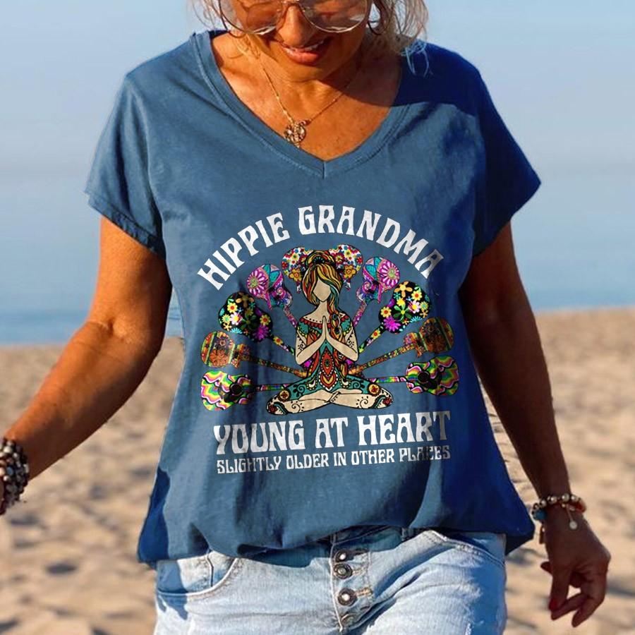 Hippie Grandma Young At Heart Slightly Older In Other Places Graphic Tees - Outlets Forever