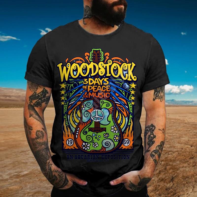 Woodstock 3 Days Of Peace & Music Guitar Printed T-shirt - Outlets Forever