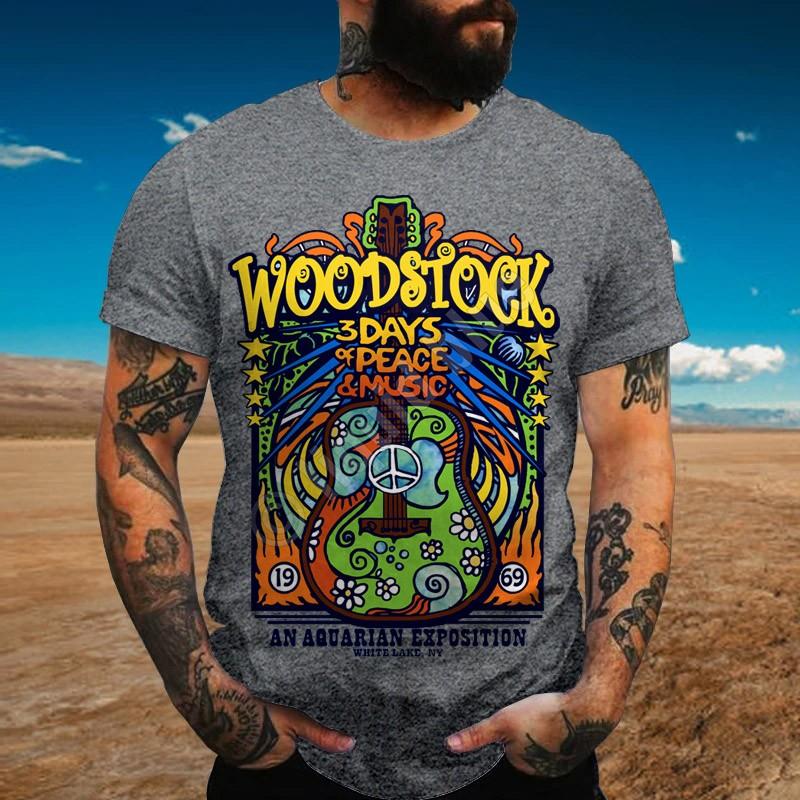 Woodstock 3 Days Of Peace & Music Guitar Printed T-shirt - Outlets Forever