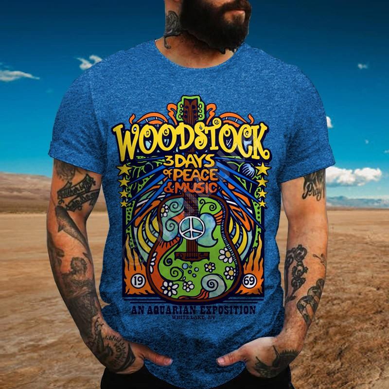 Woodstock 3 Days Of Peace & Music Guitar Printed T-shirt - Outlets Forever