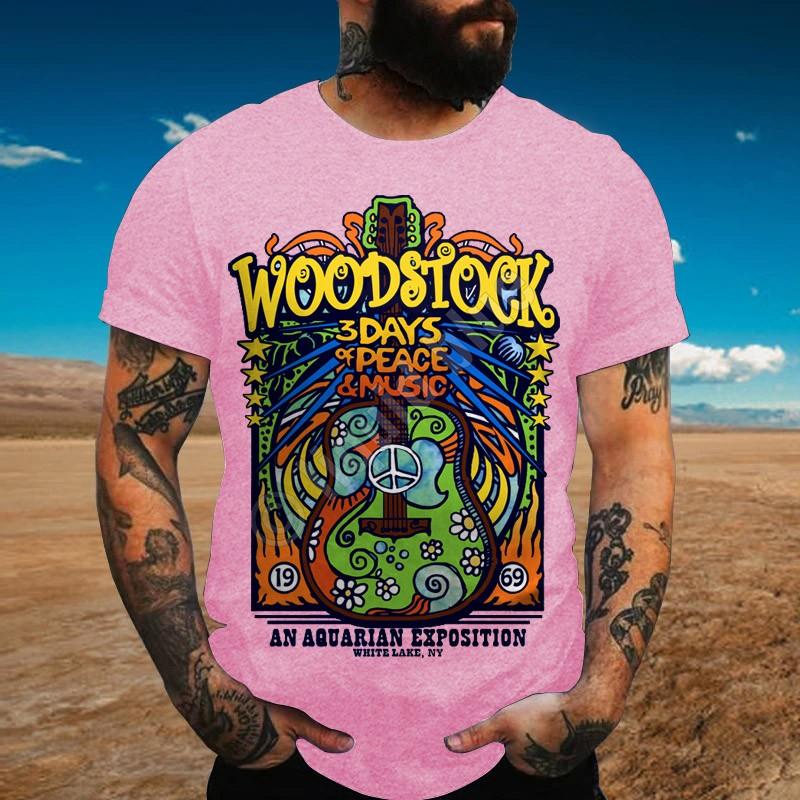 Woodstock 3 Days Of Peace & Music Guitar Printed T-shirt - Outlets Forever