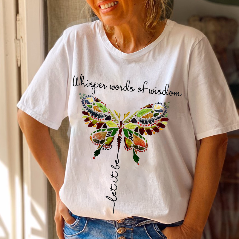 Whisper Words Of Wisdom Let It Be Butterfly Printed Graphic Tee - Outlets Forever