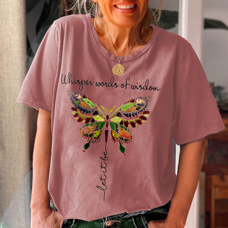 Whisper Words Of Wisdom Let It Be Butterfly Printed Graphic Tee - Outlets Forever