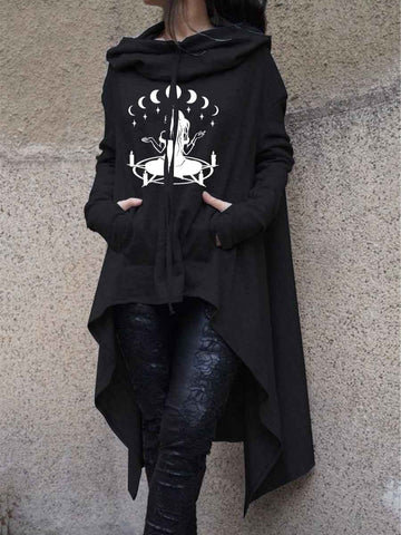 Women Witch Irregular Long Sleeve Halloween Sweatshirt