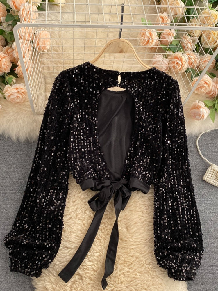 Blouse, Female Autumn Design, Hollow Halter Straps, Waist Short GX1041
