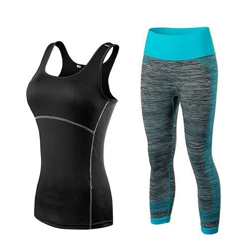 Yuerlian Quick Dry sportswear Gym Leggings Female T-shirt Costume Fitness Tights Sport Suit Green Top Yoga Set Women's Tracksuit - CADEAUME