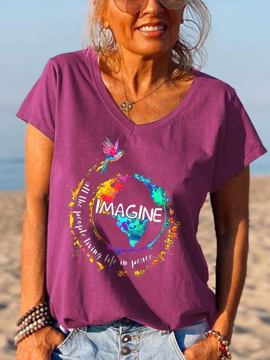 Imagine All The People Living Life In Peace Bird Graphic Tee - Outlets Forever