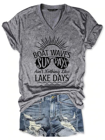 Boat Waves Sun Rays Ain't Nothing Like Lake Days Lake Life Tee