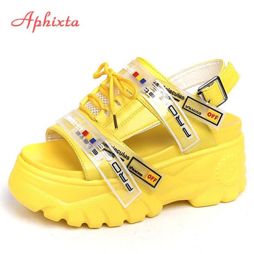 Aphixta 9cm Platform Sandals Women Wedge High Heels Shoes Women Buckle Lace-up Summer Zapatos Mujer Wedges Slippers Woman Sandal