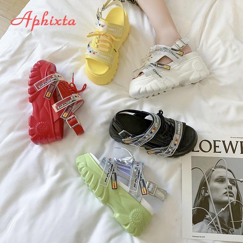 Aphixta 9cm Platform Sandals Women Wedge High Heels Shoes Women Buckle Lace-up Summer Zapatos Mujer Wedges Slippers Woman Sandal - CADEAUME