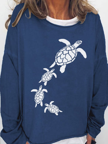 Women Sea Turtle Letter Long Sleeve Top