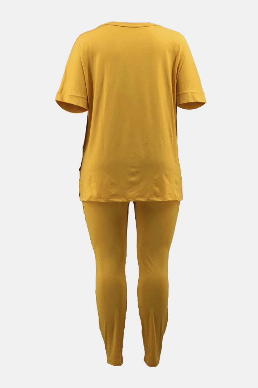 Plus Size V-Neck Slit Tee and Pants Set - Outlets Forever