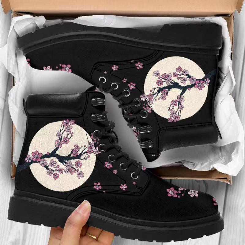 Botas altas con estampado de calavera y flores para mujer, botines estilo para otoño e invierno, moda británica, 2021 - CADEAUME