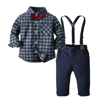 Boys Clothes Set Cotton Long Sleeve Tops+Suspender Trousers 2Pcs Outfits - CADEAUME