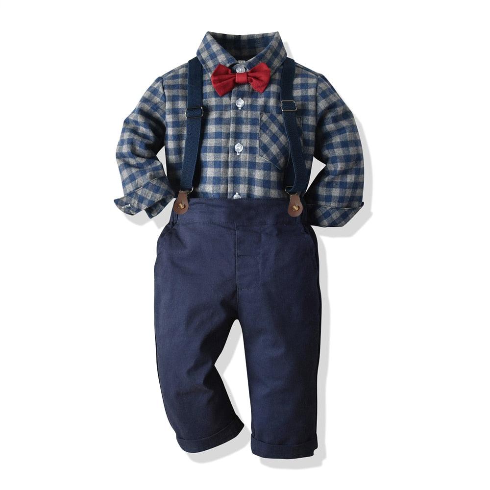 Boys Clothes Set Cotton Long Sleeve Tops+Suspender Trousers 2Pcs Outfits - CADEAUME