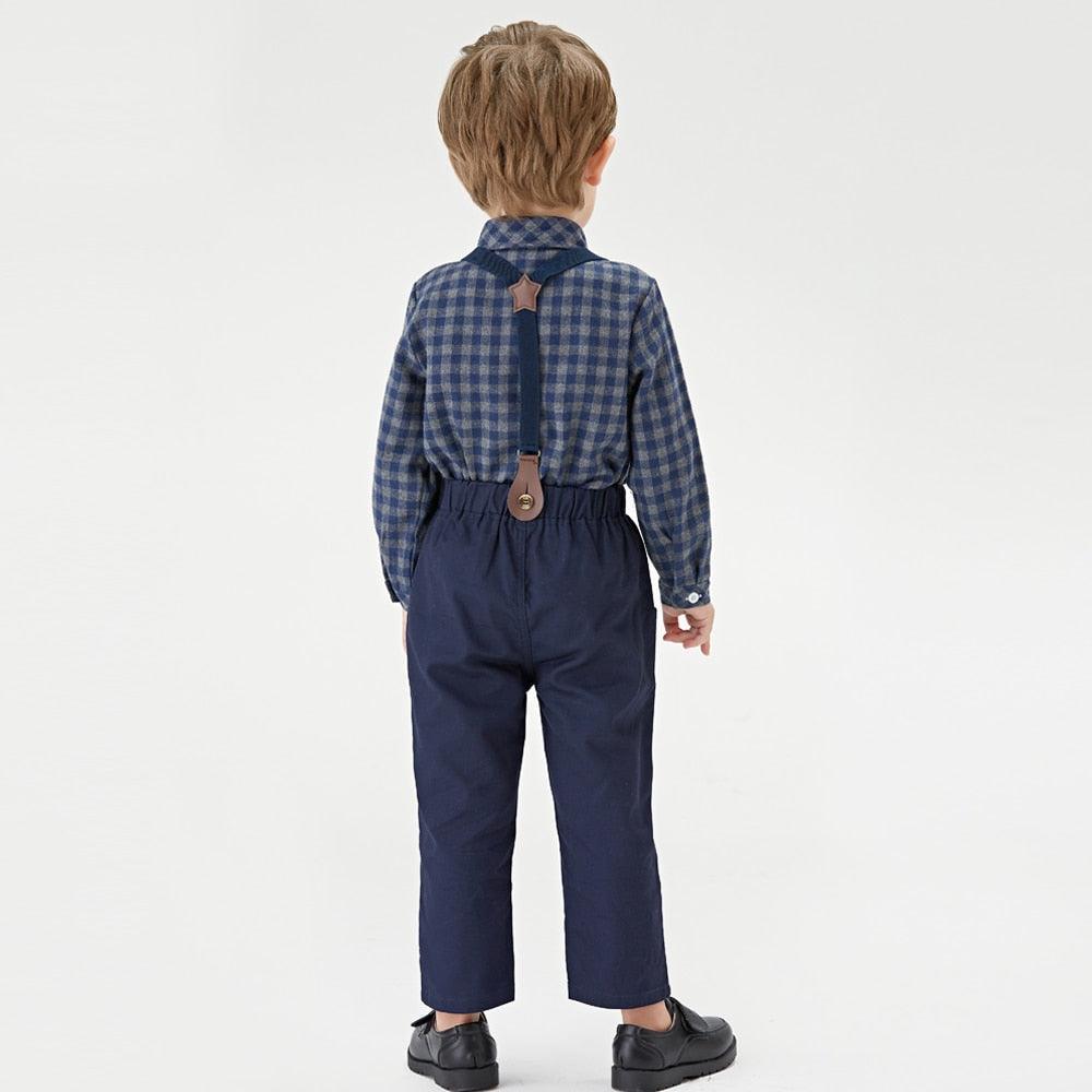 Boys Clothes Set Cotton Long Sleeve Tops+Suspender Trousers 2Pcs Outfits - CADEAUME