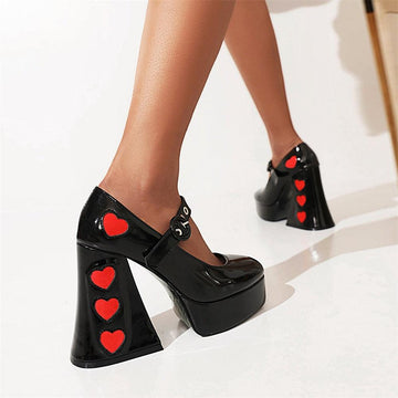 Brand Female Heart Cute Mary Janes Pumps Fashion Buckle Chunky High Heels Pumps Women Party OL Sexy Platform Shoes Woman