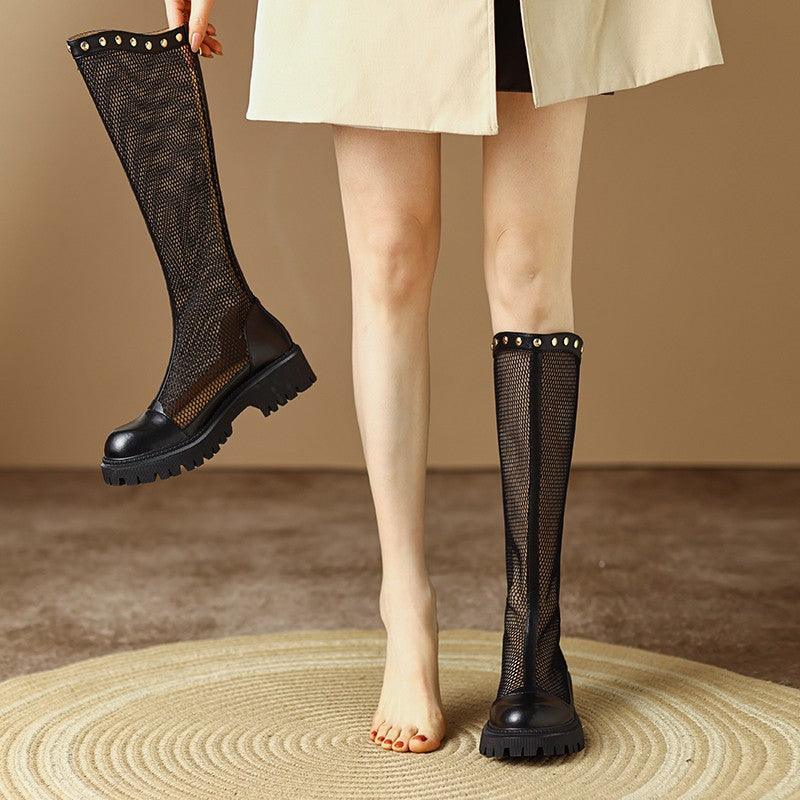 British style hollow boots for summer thin breathable high-tube - CADEAUME