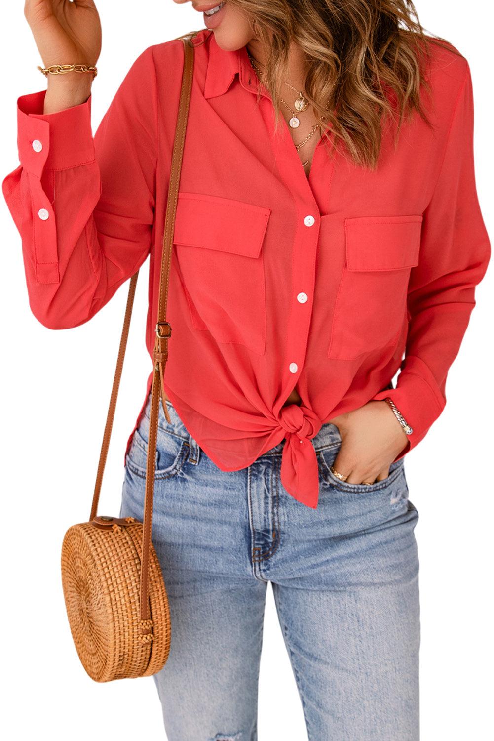 Button-Up Shirt with Pockets - CADEAUME