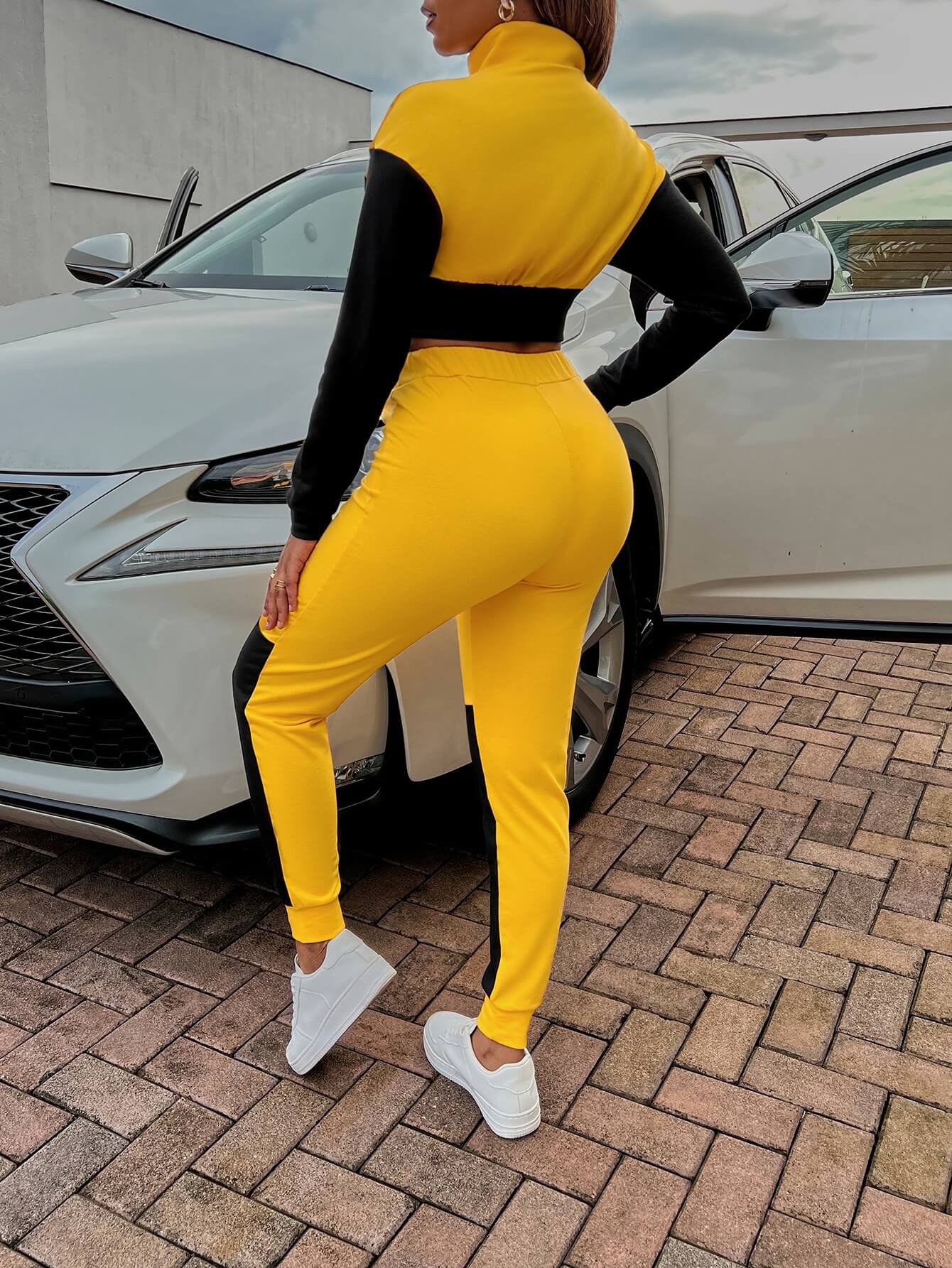Two-Tone Collared Neck Top and Joggers Set - Outlets Forever