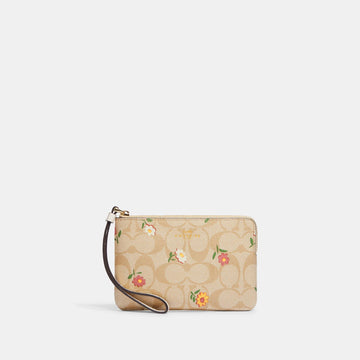 Coach Outlet Corner Zip Wristlet In Signature Canvas With Nostalgic Ditsy Print - CADEAUME