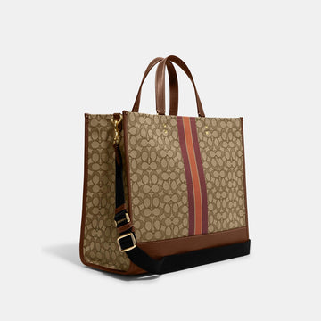 Coach Outlet Dempsey Tote 40 In Signature Jacquard With Stripe And Coach Patch