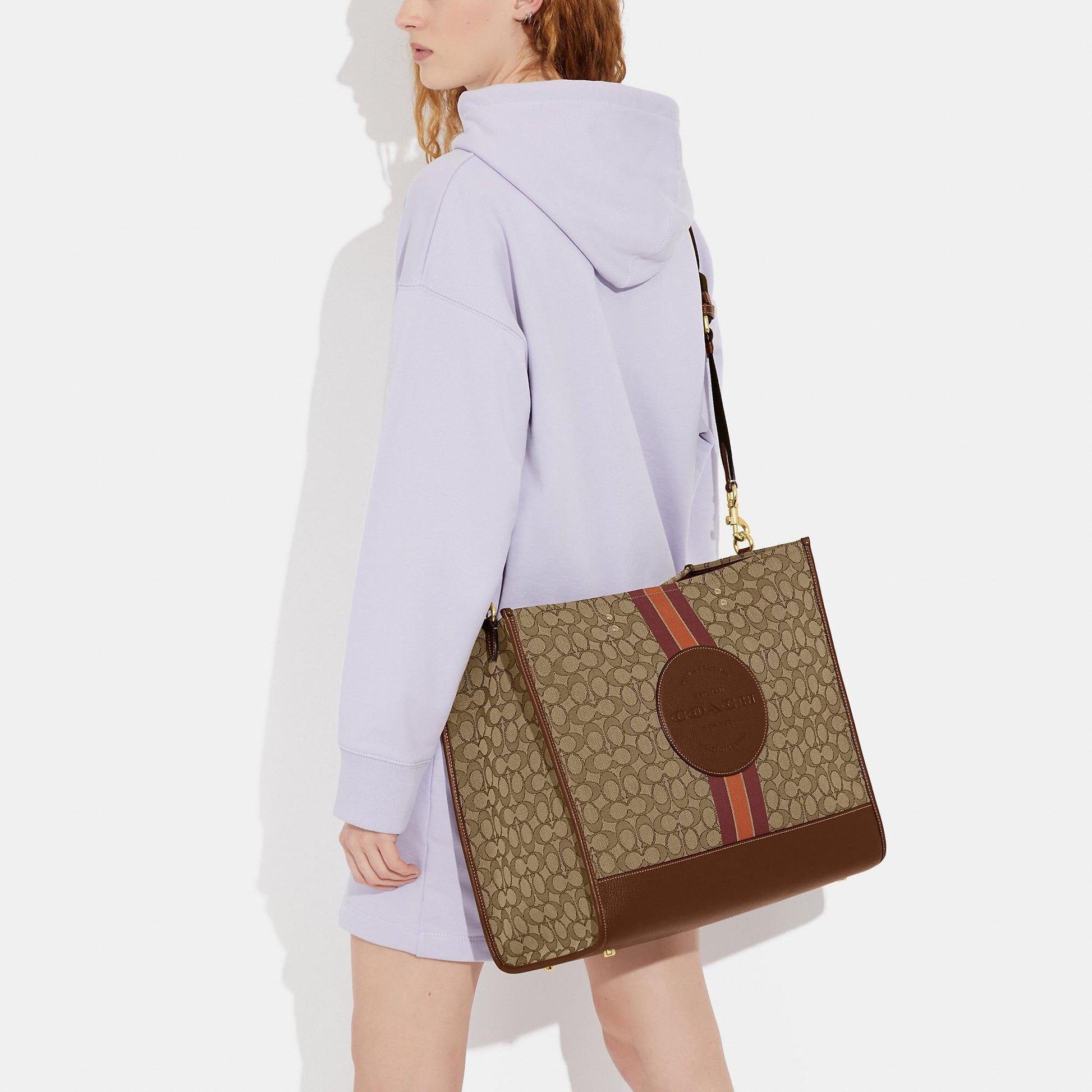 Coach Outlet Dempsey Tote 40 In Signature Jacquard With Stripe And Coach Patch - CADEAUME