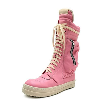 Combat Boots Women Pink Black Women's Winter Sneakers With Pocket  P40d50