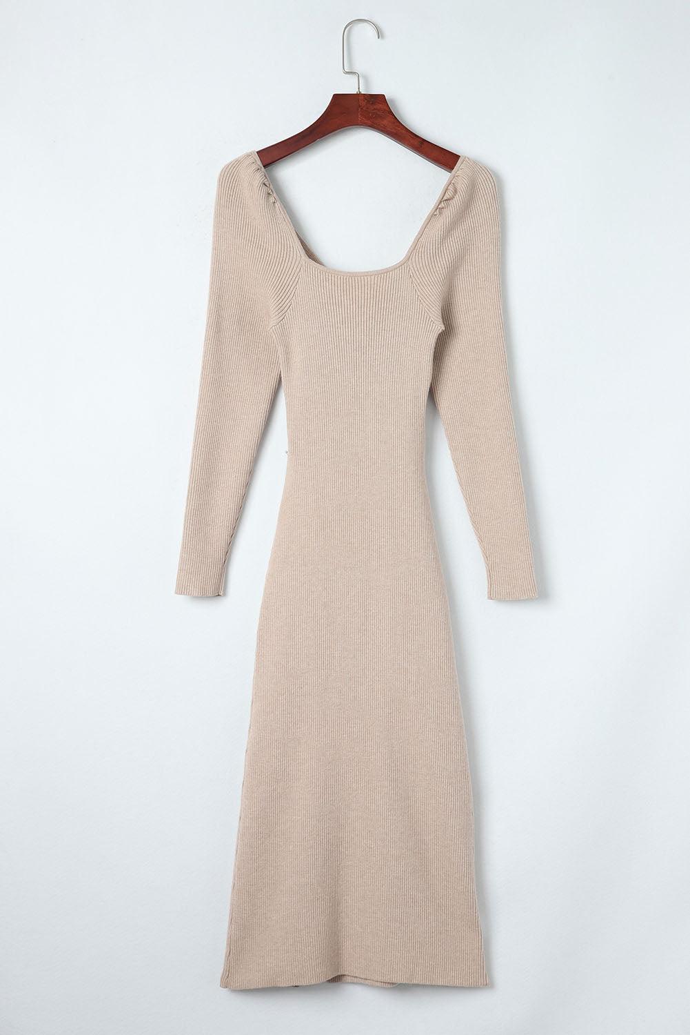 Crisscross Long Sleeve Slit Sweater Dress - CADEAUME