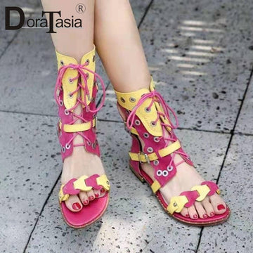 DORATASIA 2021 New Fashion Female Summer Sandals Flat With Colorful Shoelace Gladiator Sandals Women Novelty Casual Shoes Woman
