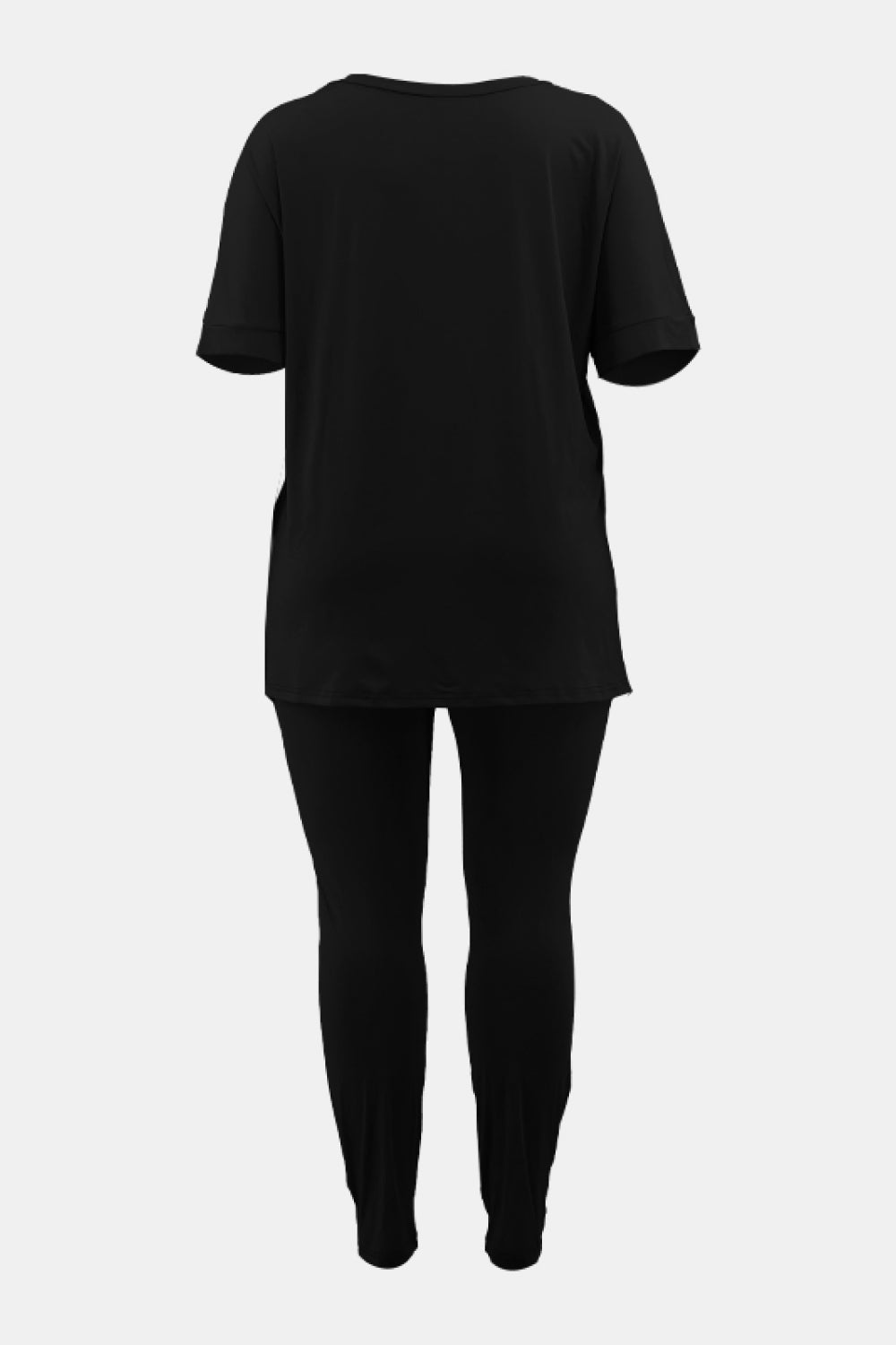 Plus Size V-Neck Slit Tee and Pants Set - Outlets Forever