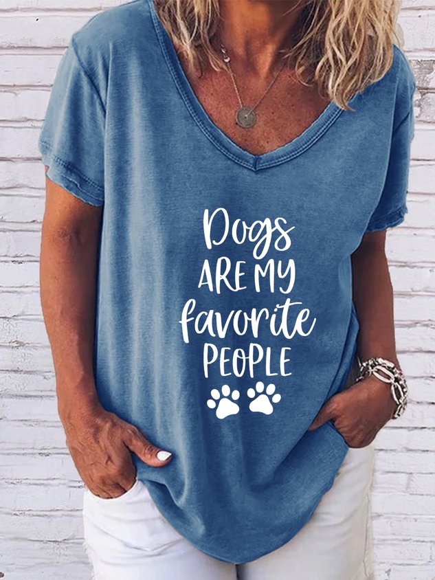 Dogs Are My Favorite People Graphic V-neck Tee - Outlets Forever