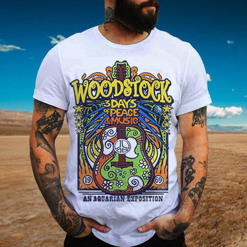 Woodstock 3 Days Of Peace & Music Guitar Printed T-shirt - Outlets Forever