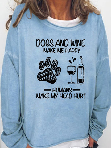 Dog And Wine Letter Long Sleeve Top - Outlets Forever