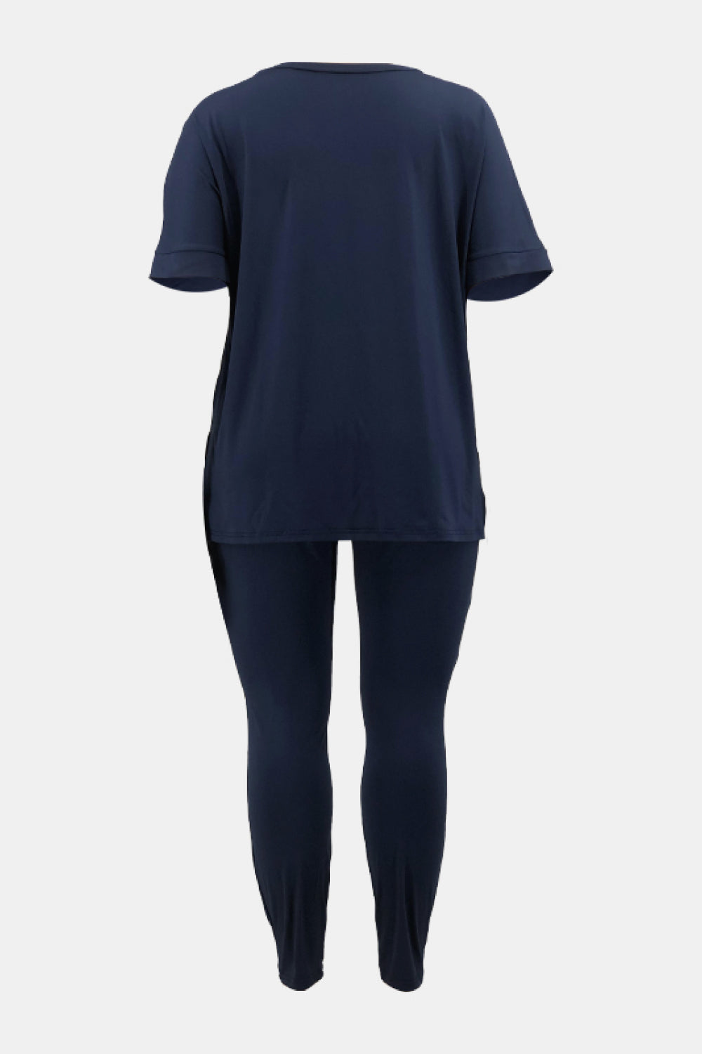 Plus Size V-Neck Slit Tee and Pants Set - Outlets Forever