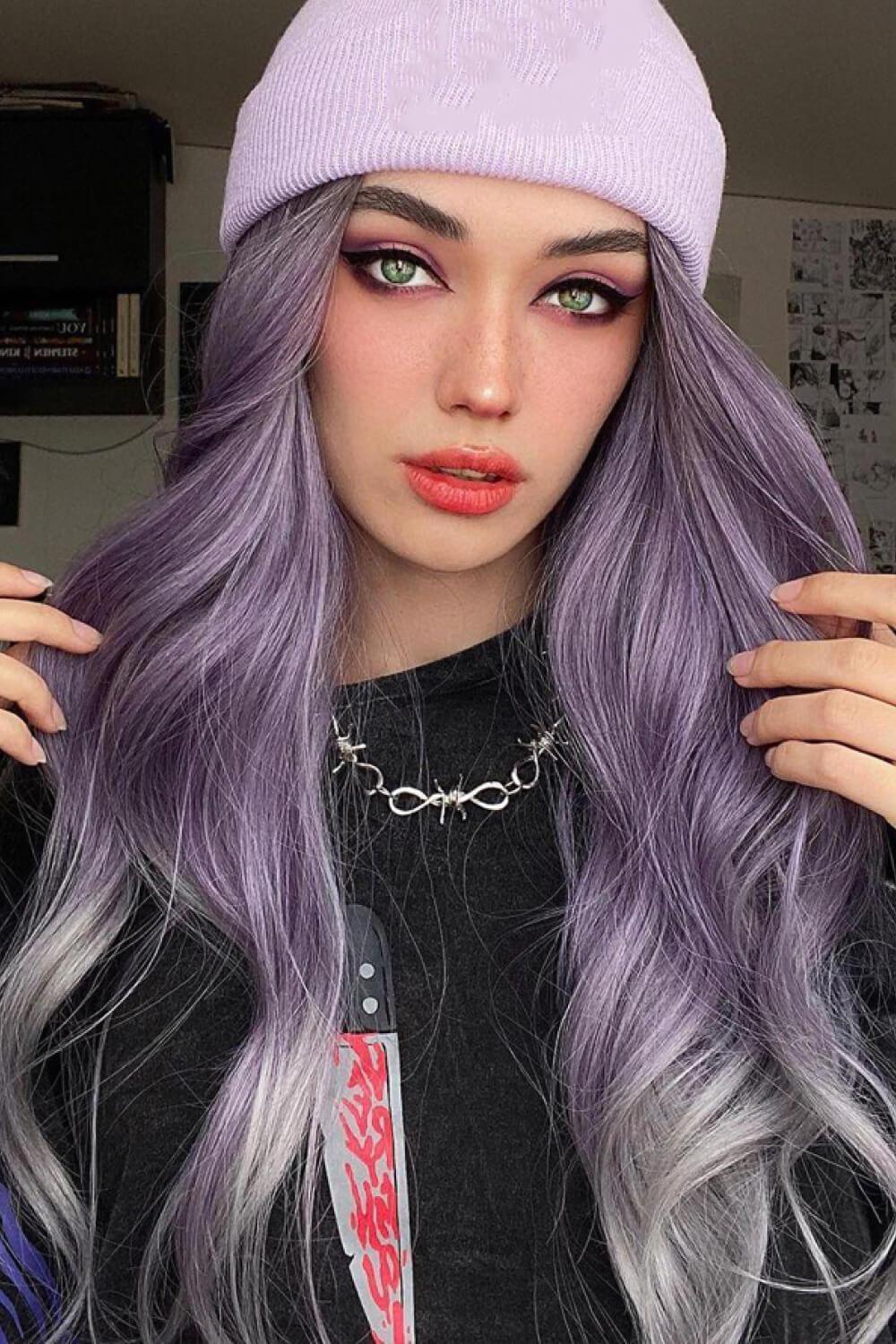Elegant Wave Full Machine Synthetic Wigs in Purple 26'' - CADEAUME