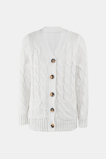 Cable-Knit Button Down V-Neck Cardigan