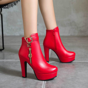 Fashion Ankle Boots For Women 2021 Autumn Winter High Heels Boots Female Platform Red Yellow White Short Party Shoes Large Size
