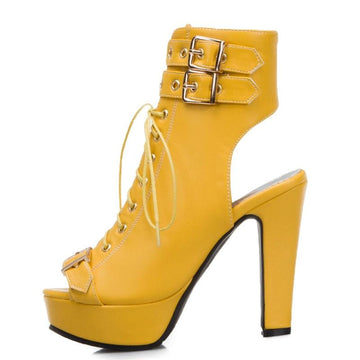 Fashion Peep Toe Ankle Boots For Women Shoes Sexy High Heels Platform Summer Boots Women Buckle Yellow White Blue Shoes Female
