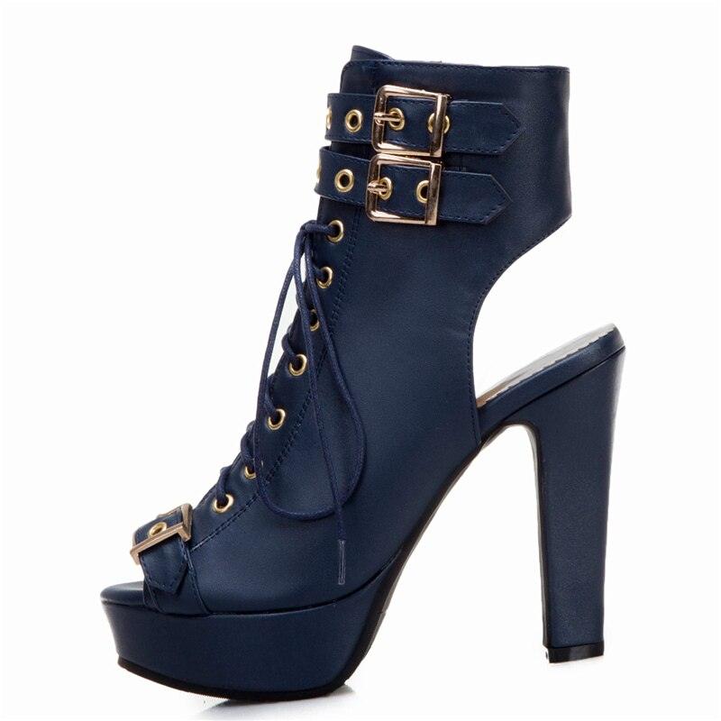 Fashion Peep Toe Ankle Boots For Women Shoes Sexy High Heels Platform Summer Boots Women Buckle Yellow White Blue Shoes Female - CADEAUME