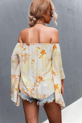 Floral Bell Sleeve Off-Shoulder Blouse - CADEAUME