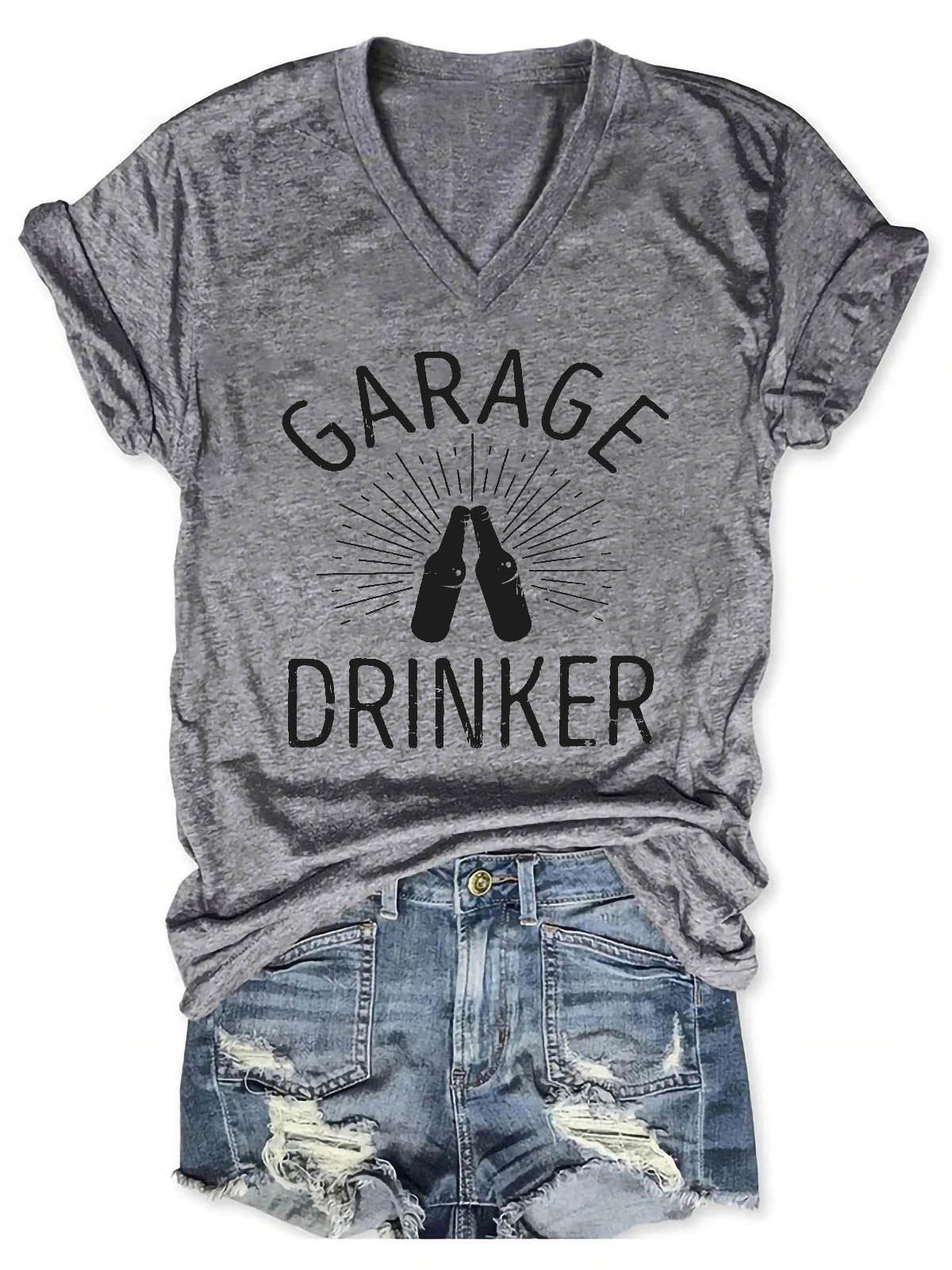 Women's Garage Drinker V-Neck T-Shirt - Outlets Forever