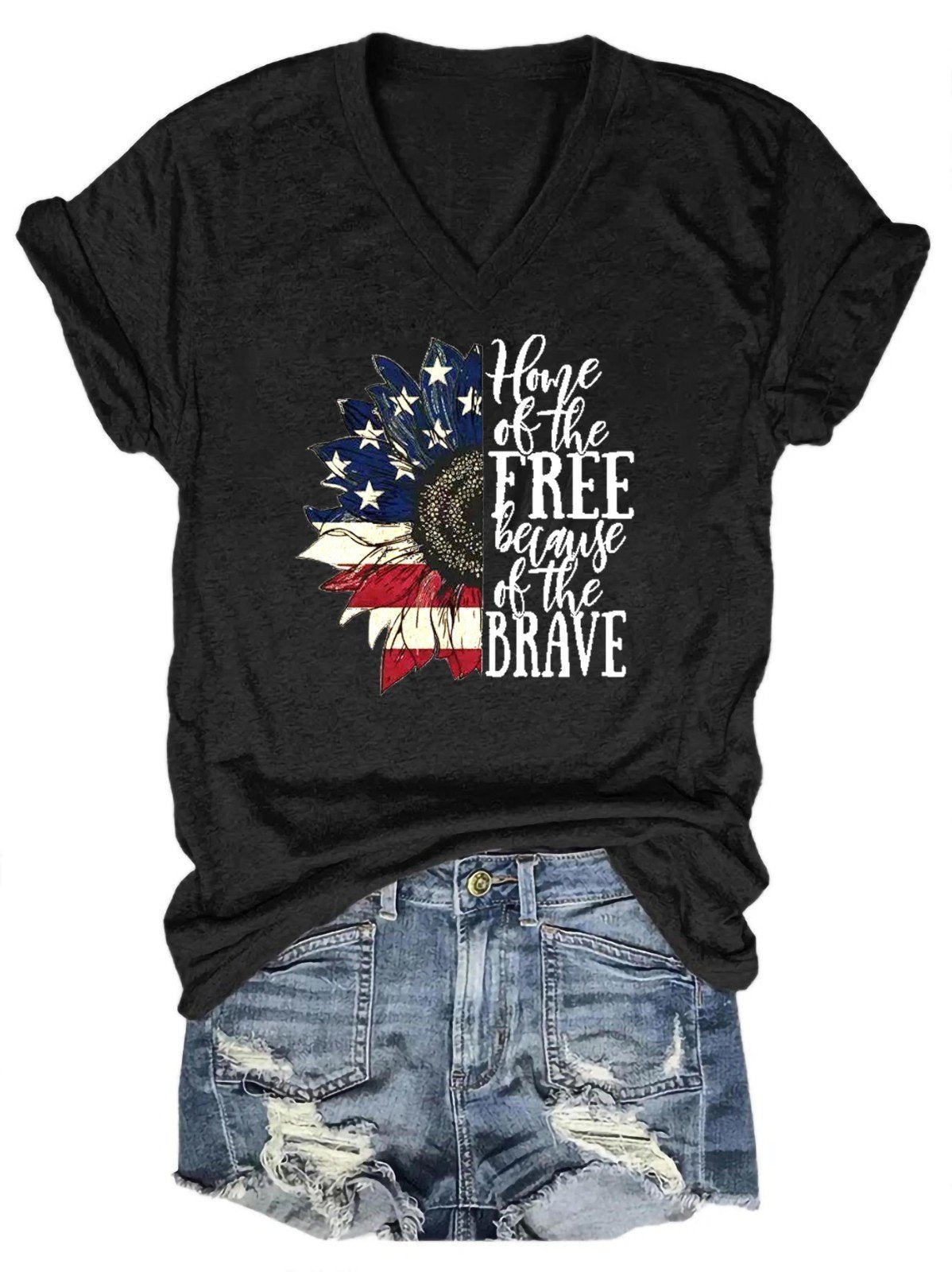 Sunflower American Flag Women's T-shirt - Outlets Forever