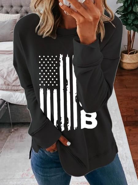 Women's Long Sleeve Flag Print T-shirt - Outlets Forever