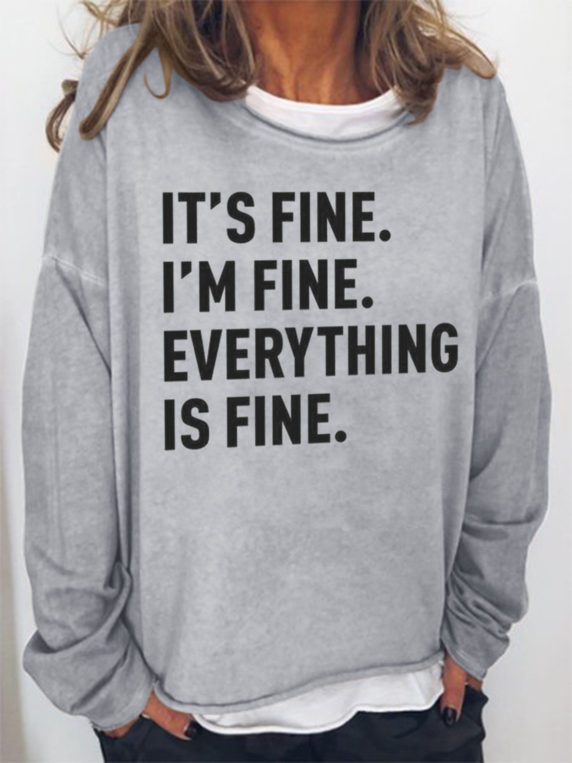 Women It's Fine I'm Fine Everything Is Fine Long Sleeve Top - Outlets Forever